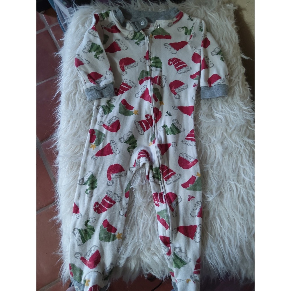 Burts Bees Baby Christmas Santa Hat Tree Organic Cotton Sleeper Pajamas 6-9M